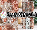 Pink and White Roses Sublimation 20 oz Skinny Tumbler Design Pack - Digital Paper, Full Wrap, Text-ready Wrap