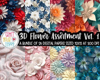 Seamless Pattern/Background Bundle - 3D Flowers Vol. 1