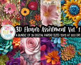 Seamless Pattern/Background Bundle - 3D Flowers Vol. 1