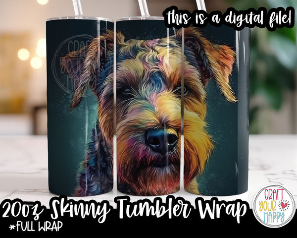 Sublimation Airedale Dog Design - 20 oz Skinny Tumbler Wrap PNG Printable