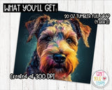 Sublimation Airedale Dog Design - 20 oz Skinny Tumbler Wrap PNG Printable