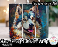 Alaskan Malamute Dog Design - 20 oz Skinny Tumbler Wrap PNG Printable