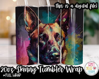 Sublimation Belgian Malinois Dog Design - 20 oz Skinny Tumbler Wrap PNG Printable