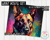 Sublimation Belgian Malinois Dog Design - 20 oz Skinny Tumbler Wrap PNG Printable