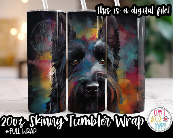 Sublimation Black Scottish Terrier Dog Design - 20 oz Skinny Tumbler Wrap PNG Printable