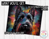 Sublimation Black Scottish Terrier Dog Design - 20 oz Skinny Tumbler Wrap PNG Printable