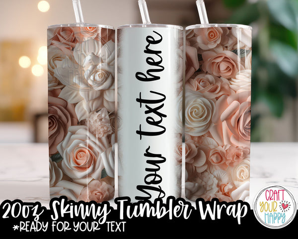 Pink and White Roses Sublimation 20 oz Skinny Tumbler Design Pack - Digital Paper, Full Wrap, Text-ready Wrap