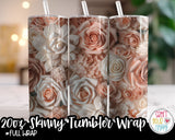 Pink and White Roses Sublimation 20 oz Skinny Tumbler Design Pack - Digital Paper, Full Wrap, Text-ready Wrap