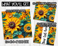 Sunflower 1 Sublimation 20 oz Skinny Tumbler Design Pack - Digital Paper, Full Wrap, Text-ready Wrap