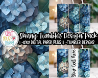 Blue Hydrangeas Sublimation 20 oz Skinny Tumbler Design Pack - Digital Paper, Full Wrap, Text-ready Wrap