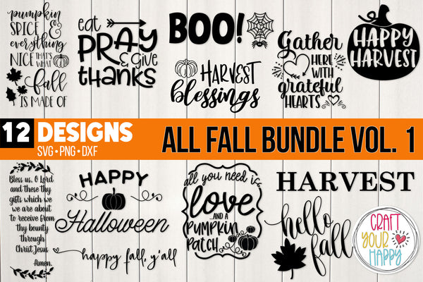 All Fall Volume 1 - PNG - DXF - SVG Digital Cut File - 12 Designs