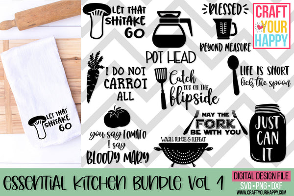 Essential Kitchen Volume 1 - PNG, DXF, SVG Digital Cut File - 10 designs