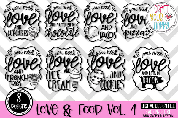 Love and Food Volume 1 - DXF, PNG, SVG Digital Cut File - 8 Designs