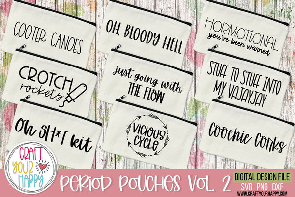 Period Pouches Volume 2 - PNG, DXF, SVG Digital Cut File - 9 designs